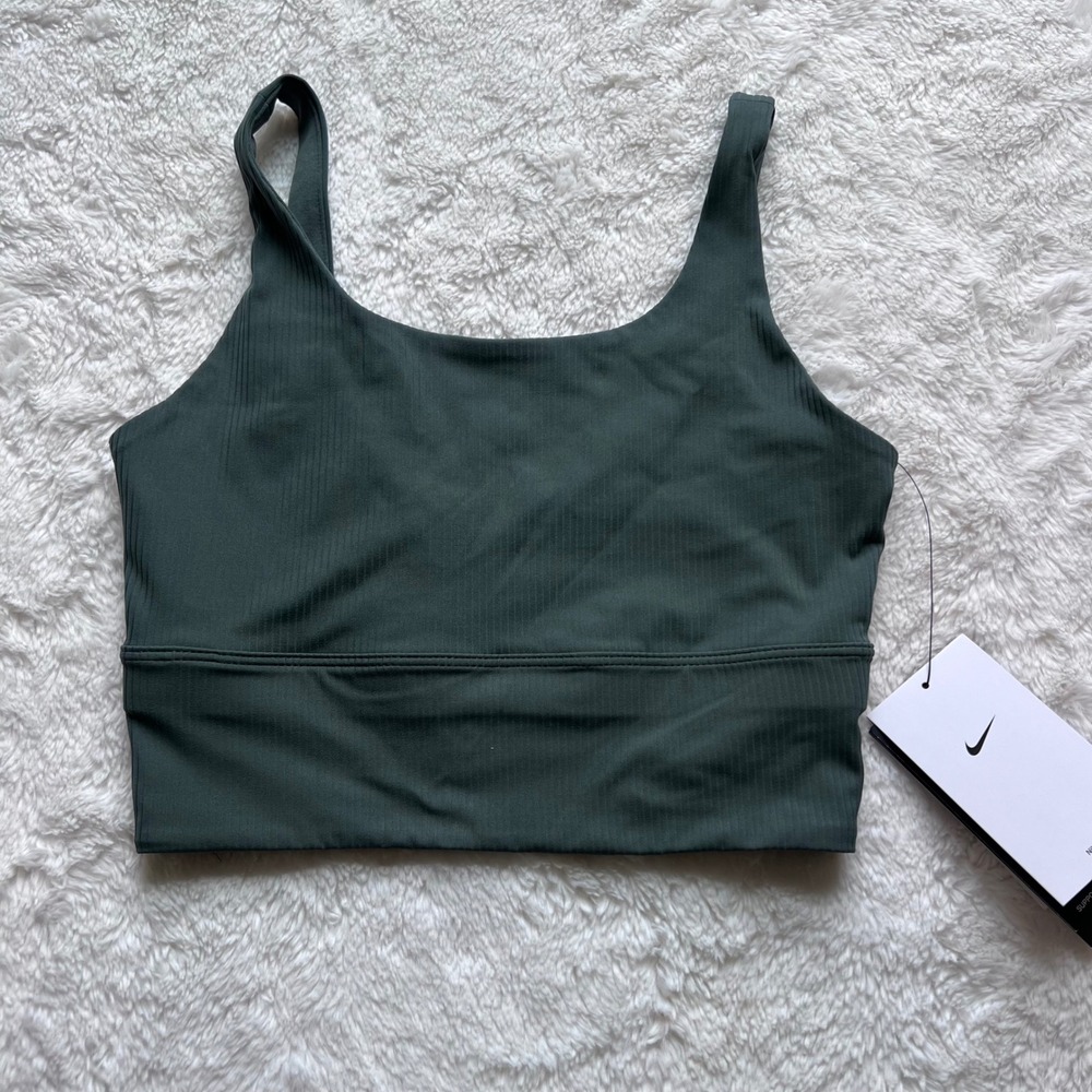 Nike Zenvy Ribbed Longline Sports Bra Dark Green HF1542-338 Womens‎ Size XS New - Picture 3 of 11